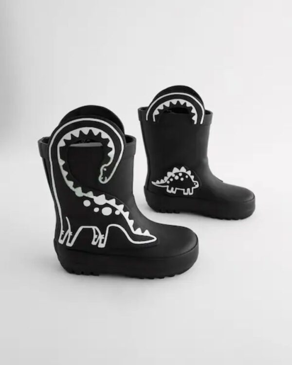 Black Colour Changing Dinosaur Handle Pull On Wellies