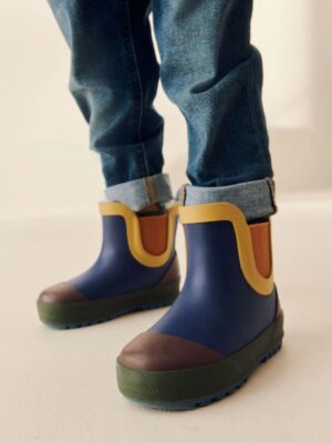 Navy Colourblock Warm Lined Ankle Wellies