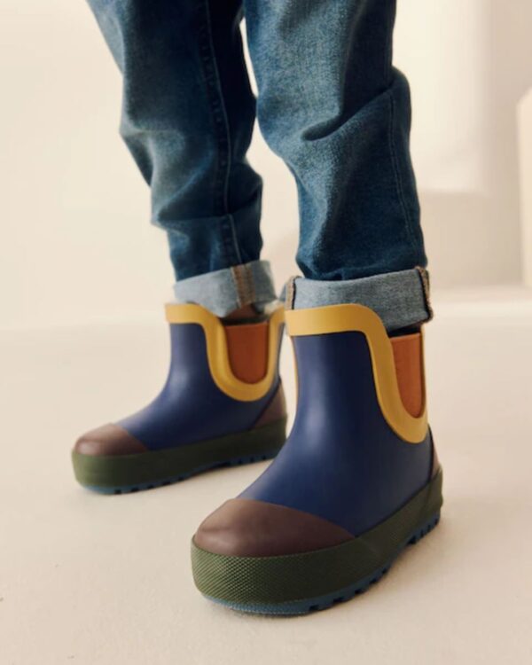 Navy Colourblock Warm Lined Ankle Wellies