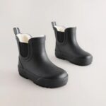 Black Plain Warm Lined Ankle Wellies