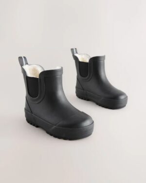 Black Plain Warm Lined Ankle Wellies
