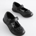 Matt Black Wide Fit (G) School Junior Butterfly Mary Jane Shoes