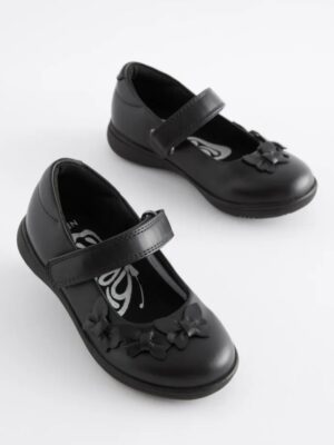 Matt Black Wide Fit (G) School Junior Butterfly Mary Jane Shoes