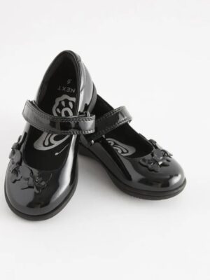 Black Patent Standard Fit (F) School Junior Butterfly Mary Jane Shoes