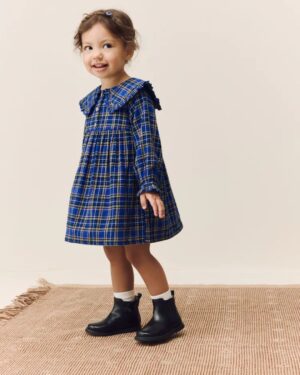 Cobalt Blue Check Long Sleeve Collar Dress