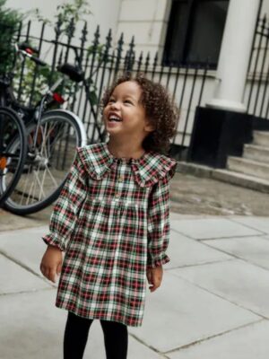 Red/Green Check Long Sleeve Collar Dress