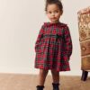 Red Check Long Sleeve Collar Dress