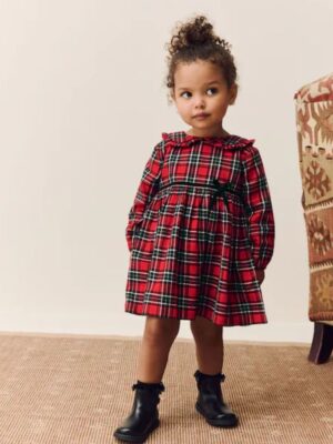 Red Check Long Sleeve Collar Dress