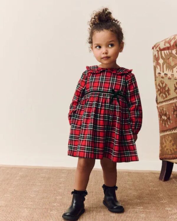 Red Check Long Sleeve Collar Dress