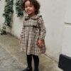 Neutral Check Long Sleeve Collar Dress