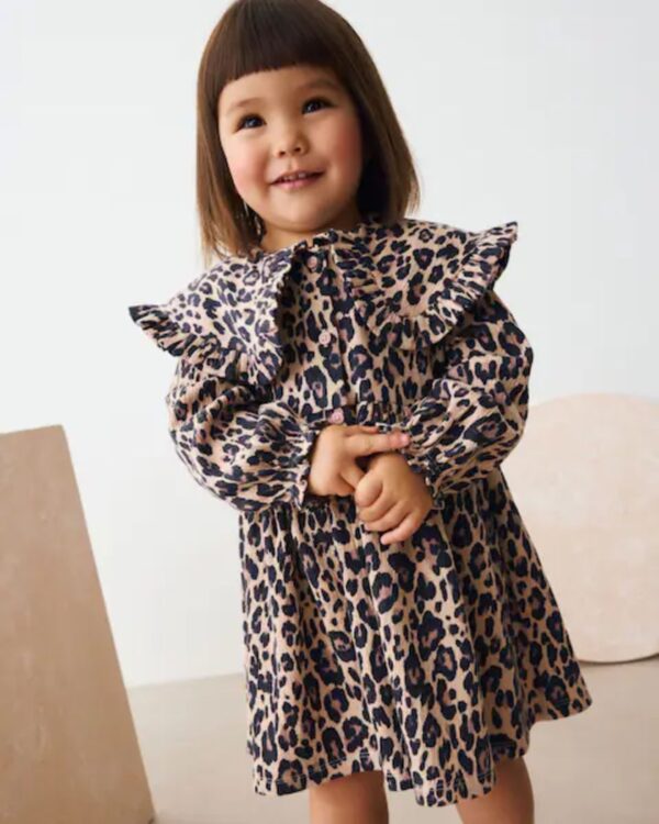 Leopard Print Long Sleeve Collared Dress
