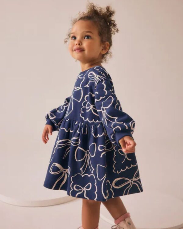 Navy Bow Sweat Dress
