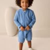 Blue Jersey Bomber Jacket and Shorts Set