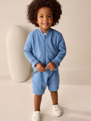 Blue Jersey Bomber Jacket and Shorts Set