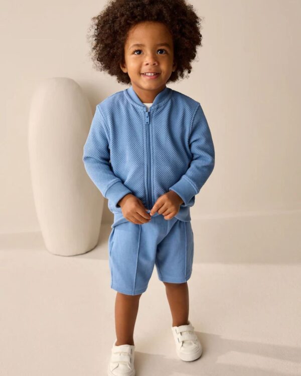 Blue Jersey Bomber Jacket and Shorts Set