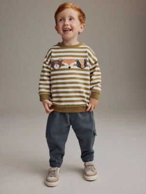 Green/Ecru Stripe Sweatshirt and Utility Joggers 2 Piece Set