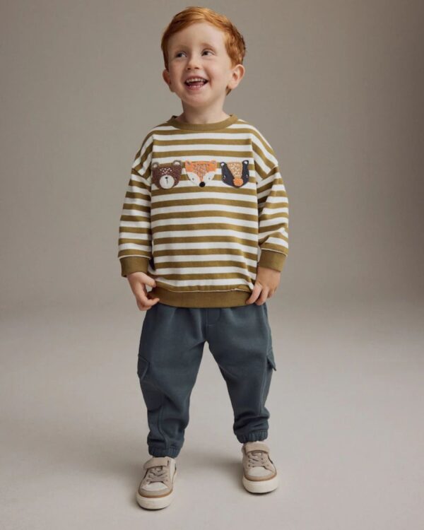 Green/Ecru Stripe Sweatshirt and Utility Joggers 2 Piece Set