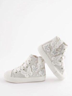 Butterfly Glitter Lace-Up High Top Trainers