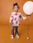 Pink Halloween Padded Bat Long Sleeve Top and Flare Set