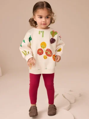 Cream Vegetable Characters Sweatshirt and Leggings Set