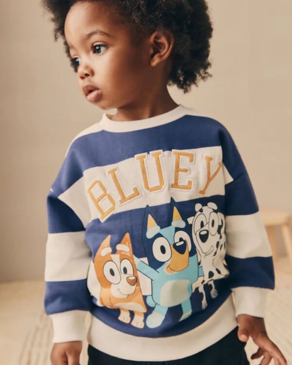 White/Blue Stripe Bluey Crew Neck Cotton Sweatshirt