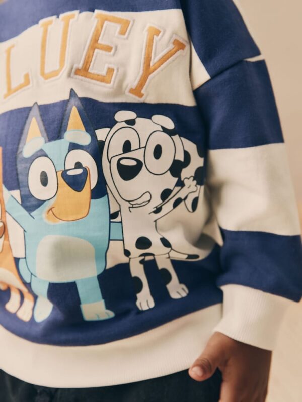 White/Blue Stripe Bluey Crew Neck Cotton Sweatshirt