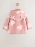 Pink Tonal Heart Printed Borg Baby Jacket