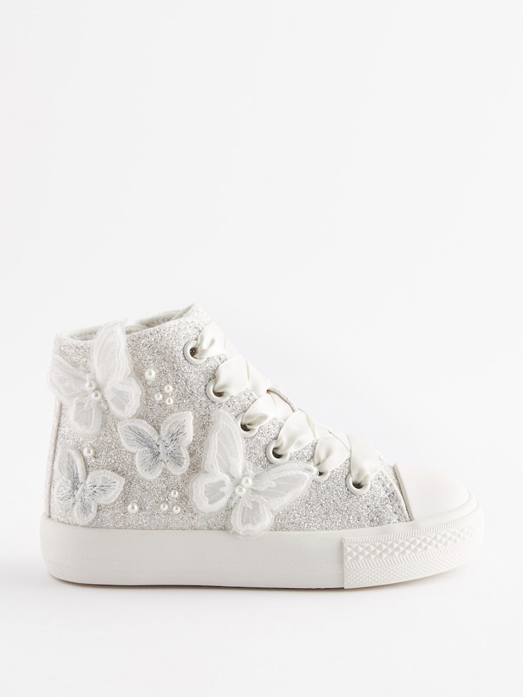 Butterfly Glitter Lace-Up High Top Trainers