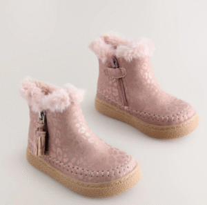 Pink Faux Fur Lined Zip Ankle Boots