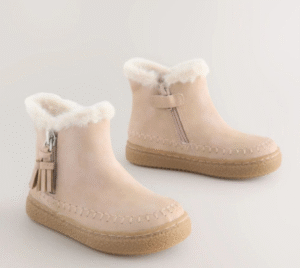 Bone Faux Fur Lined Zip Ankle Boots
