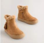 Tan Brown Faux Fur Lined Zip Ankle Boots