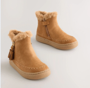 Tan Brown Faux Fur Lined Zip Ankle Boots