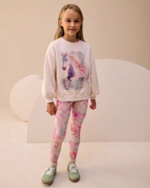 Cream/Pink Unicorn Sweatshirt And Leggings Set
