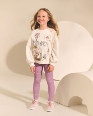 Cream/Lilac Kindness Bow Sweatshirt And Leggings Set