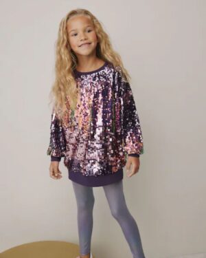 Pink Sequin Sweatshirt And Foil Leggings Set