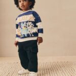 White/Blue Stripe Bluey Crew Neck Cotton Sweatshirt