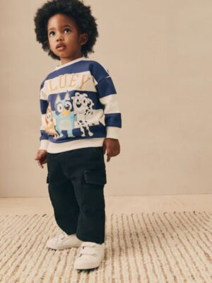 White/Blue Stripe Bluey Crew Neck Cotton Sweatshirt