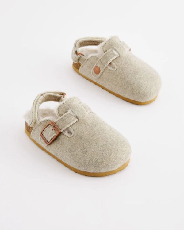 Grey Warm Lined Clog Slippers