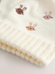 Pink/Cream Embroidered Bunny Character Pom Knitted Hat