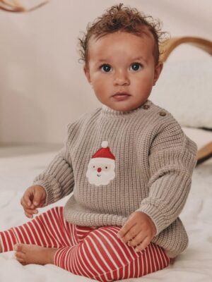 Knitted Santa Christmas Baby Jumper and Legging Set