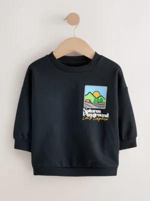 Black Scene Back Printed Crew Neck Jersey Sweatshirt