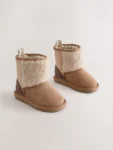 Brown/Cream Tall Suede Pull On Boots