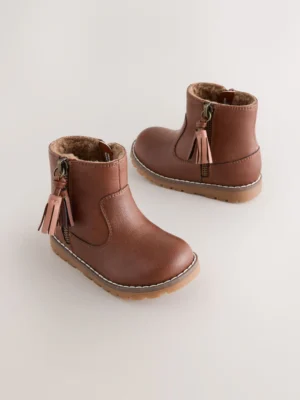 Tan Brown Standard Fit (F) Chelsea Zip Tassel Ankle Boots