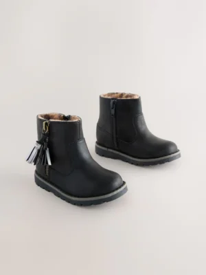 Black Standard Fit (F) Chelsea Zip Tassel Ankle Boots