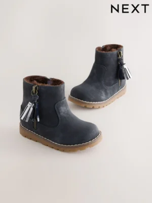 Navy Standard Fit (F) Chelsea Zip Tassel Ankle Boots