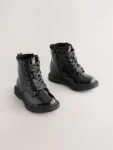 Black Patent Sparkle Standard Fit (F) Lace-Up Ankle Boots