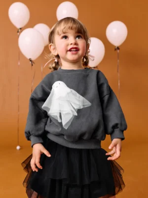 Charcoal Grey Halloween Ghost Crew Neck Sweatshirt