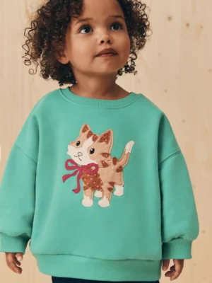 Green Cat Crew Neck Sweatshirt