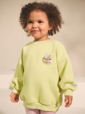 Lime Green Apple Character Crew Neck Sweatshirt