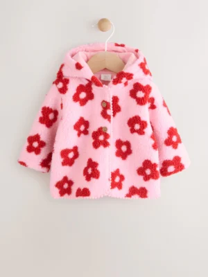 Pink Floral All Over Print Borg Hooded Baby Jacket (0mths-2yrs)